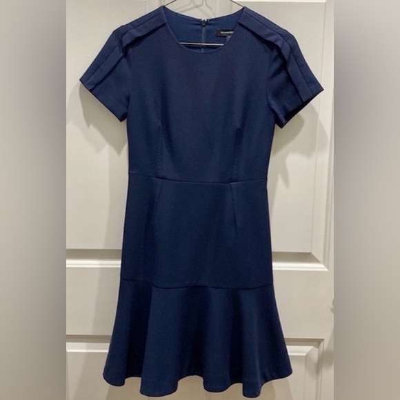 Banana Republic Petite Dark Navy Fit & Flare Short Sleeve Flounce Dress Size 0 - Picture 2 of 11